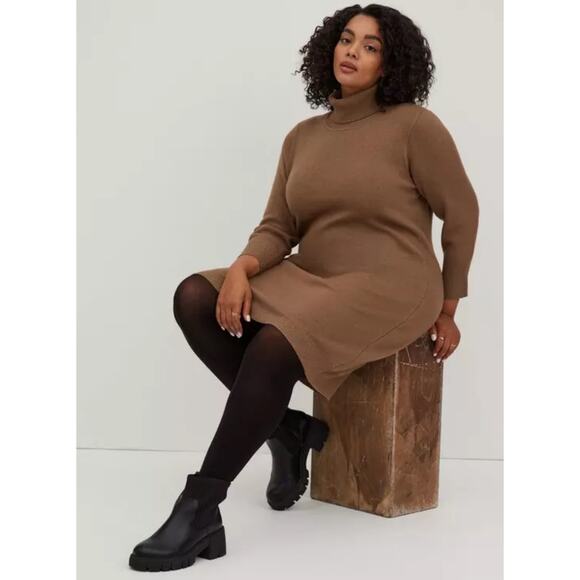 Torrid Brown Turtleneck Sweater Dress Plus Size 4X 26 Long Sleeve Luxe Cozy Fall - Picture 1 of 13